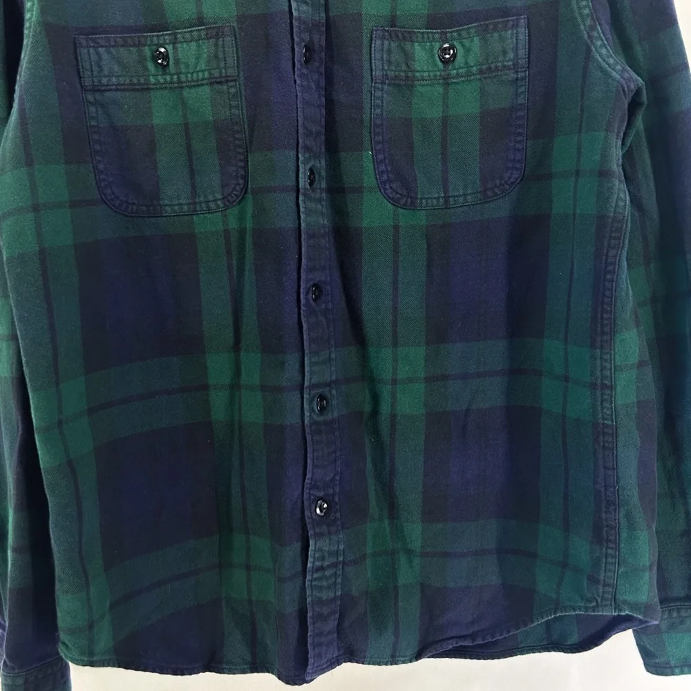 J. Crew 100% Cotton Blue Green Button Down Flannel Shirt Large Slim Preppy
